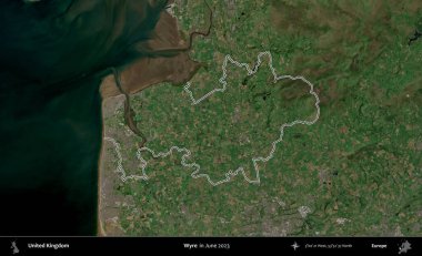 Wyre. Haziran 2023 'te çekilen Kopernik Nöbetçi karolarından oluşan bir uydu görüntüsü üzerinde Birleşik Krallık' ın idari alanının ana hatlarını belirledik.