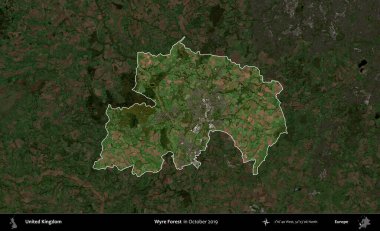 Wyre Ormanı. Birleşik Krallık 'ın idari alanı, Ekim 2019' da çekilen Kopernik Nöbetçi karolarından oluşan koyu renkli bir uydu görüntüsü üzerinde vurgulandı ve özetlendi.