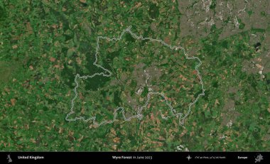 Wyre Ormanı. Haziran 2023 'te çekilen Kopernik Nöbetçi karolarından oluşan bir uydu görüntüsü üzerinde Birleşik Krallık' ın idari alanının ana hatlarını belirledik.