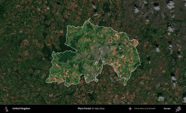 Wyre Ormanı. Birleşik Krallık 'ın idari alanı, Temmuz 2024' te çekilen Kopernik Nöbetçi karolarından oluşan koyu renkli bir uydu görüntüsü üzerinde vurgulandı ve özetlendi.
