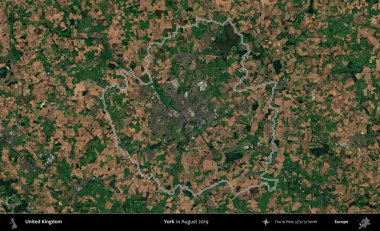 - York. Ağustos 2019 'da çekilen Kopernik Nöbetçi karolarından oluşan bir uydu görüntüsü üzerinde Birleşik Krallık' ın idari bölgesini özetledik.
