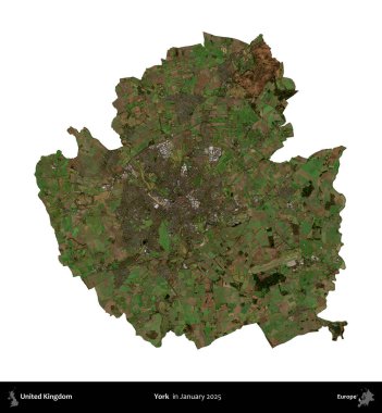 - York. Birleşik Krallık 'ın idari alanı, Copernicus Sentinel' in Ocak 2025 'te çekilen uydu görüntüsüyle beyaza izole edilmiştir.