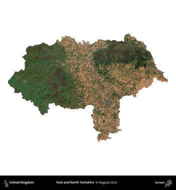 York ve Kuzey Yorkshire. Birleşik Krallık 'ın idari alanı Ağustos 2022' de çekilen Kopernik Nöbetçi karolarından oluşan bir uydu görüntüsü üzerinde beyaza izole edilmiştir.