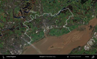 Newport. Kasım 2023 'te çekilen Kopernik Nöbetçi karolarından oluşan bir uydu görüntüsü üzerinde Birleşik Krallık' ın idari alanının ana hatlarını belirledik.
