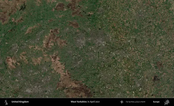 Batı Yorkshire. Nisan 2021 'de çekilen Kopernik Nöbetçi karolarından oluşan bir uydu görüntüsü üzerinde Birleşik Krallık' ın idari alanı