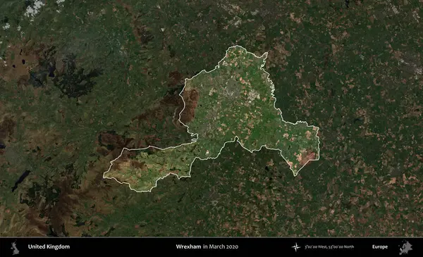 Wrexham. Birleşik Krallık 'ın idari alanı, Mart 2020' de çekilen Kopernik Nöbetçi karolarından oluşan koyu renkli bir uydu görüntüsü üzerinde vurgulandı ve özetlendi.