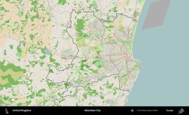 Aberdeen Şehri. Bir OpenStreetMap Fransız tarzı haritada Birleşik Krallık 'ın özetlenmiş idari alanı