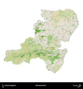 Aberdeenshire 'da. Birleşik Krallık 'ın idari alanı bir OpenStreetMap Fransız tarzı haritada beyazda izole edildi
