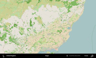 Angus. Bir OpenStreetMap Fransız stili haritasında Birleşik Krallık 'ın idari alanı