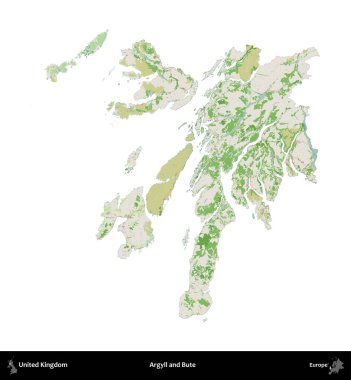 Argyll ve Bute. Birleşik Krallık 'ın idari alanı bir OpenStreetMap Fransız tarzı haritada beyazda izole edildi