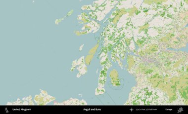 Argyll ve Bute. Bir OpenStreetMap Fransız stili haritasında Birleşik Krallık 'ın idari alanı