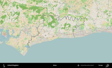 Arun. Bir OpenStreetMap Fransız tarzı haritada Birleşik Krallık 'ın özetlenmiş idari alanı