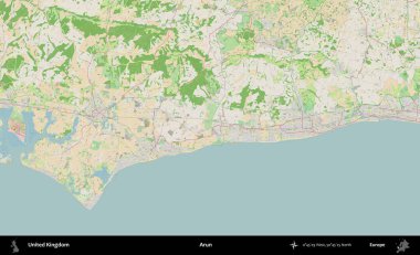 Arun. Bir OpenStreetMap Fransız stili haritasında Birleşik Krallık 'ın idari alanı