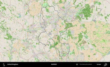 Ashfield. Bir OpenStreetMap Fransız tarzı haritada Birleşik Krallık 'ın özetlenmiş idari alanı
