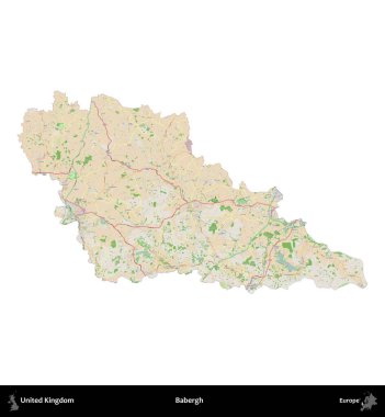 Babergh. Birleşik Krallık 'ın idari alanı bir OpenStreetMap Fransız tarzı haritada beyazda izole edildi