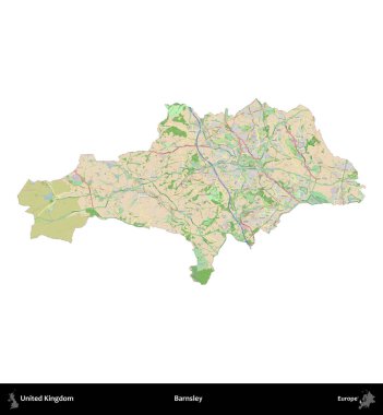 Barnsley. Birleşik Krallık 'ın idari alanı bir OpenStreetMap Fransız tarzı haritada beyazda izole edildi