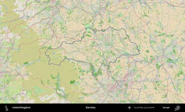 Barnsley. Bir OpenStreetMap Fransız tarzı haritada Birleşik Krallık 'ın özetlenmiş idari alanı