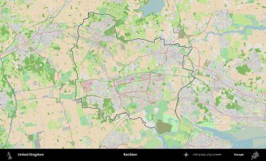 Basildon. Bir OpenStreetMap Fransız tarzı haritada Birleşik Krallık 'ın özetlenmiş idari alanı