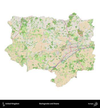 Basingstoke ve Deane. Birleşik Krallık 'ın idari alanı bir OpenStreetMap Fransız tarzı haritada beyazda izole edildi