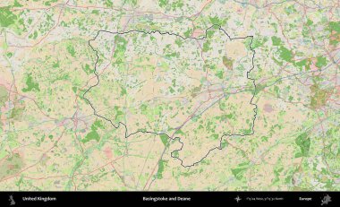 Basingstoke ve Deane. Bir OpenStreetMap Fransız tarzı haritada Birleşik Krallık 'ın özetlenmiş idari alanı