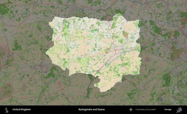 Basingstoke ve Deane. Birleşik Krallık 'ın idari alanı koyu renk bir OpenStreetMap Fransız tarzı haritada altı çizilmiş ve özetlenmiştir