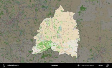 Bassetlaw. Birleşik Krallık 'ın idari alanı koyu renk bir OpenStreetMap Fransız tarzı haritada altı çizilmiş ve özetlenmiştir