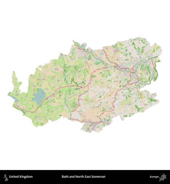 Bath ve Kuzey Doğu Somerset. Birleşik Krallık 'ın idari alanı bir OpenStreetMap Fransız tarzı haritada beyazda izole edildi