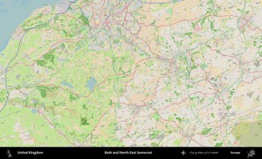 Bath ve Kuzey Doğu Somerset. Bir OpenStreetMap Fransız stili haritasında Birleşik Krallık 'ın idari alanı