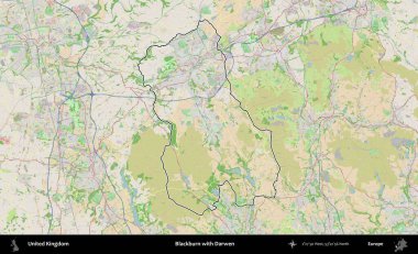 Blackburn ve Darwen. Bir OpenStreetMap Fransız tarzı haritada Birleşik Krallık 'ın özetlenmiş idari alanı