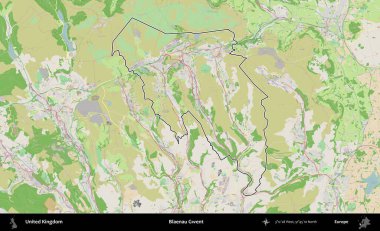 Blaenau Gwent. Bir OpenStreetMap Fransız tarzı haritada Birleşik Krallık 'ın özetlenmiş idari alanı