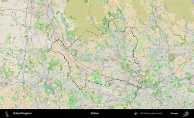 Bolton. Bir OpenStreetMap Fransız tarzı haritada Birleşik Krallık 'ın özetlenmiş idari alanı