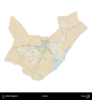 - Boston. Birleşik Krallık 'ın idari alanı bir OpenStreetMap Fransız tarzı haritada beyazda izole edildi