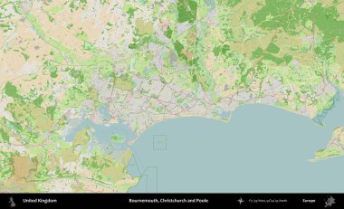 Bournemouth, Christchurch ve Poole. Bir OpenStreetMap Fransız stili haritasında Birleşik Krallık 'ın idari alanı