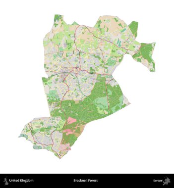Bracknell Ormanı. Birleşik Krallık 'ın idari alanı bir OpenStreetMap Fransız tarzı haritada beyazda izole edildi
