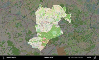 Bracknell Ormanı. Birleşik Krallık 'ın idari alanı koyu renk bir OpenStreetMap Fransız tarzı haritada altı çizilmiş ve özetlenmiştir