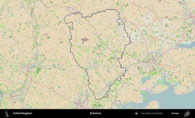 Braintree. Bir OpenStreetMap Fransız tarzı haritada Birleşik Krallık 'ın özetlenmiş idari alanı