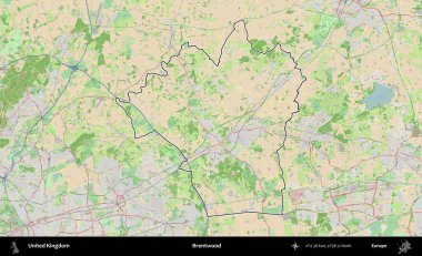 Brentwood 'da. Bir OpenStreetMap Fransız tarzı haritada Birleşik Krallık 'ın özetlenmiş idari alanı