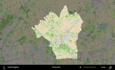 Brentwood 'da. Birleşik Krallık 'ın idari alanı koyu renk bir OpenStreetMap Fransız tarzı haritada altı çizilmiş ve özetlenmiştir