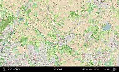 Brentwood 'da. Bir OpenStreetMap Fransız stili haritasında Birleşik Krallık 'ın idari alanı