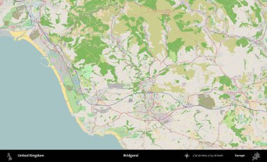 Bridgend. Bir OpenStreetMap Fransız stili haritasında Birleşik Krallık 'ın idari alanı