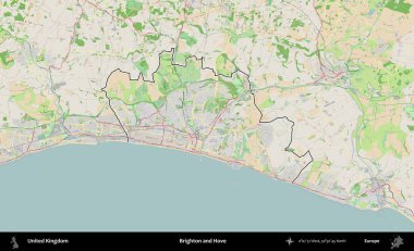 Brighton ve Hove. Bir OpenStreetMap Fransız tarzı haritada Birleşik Krallık 'ın özetlenmiş idari alanı