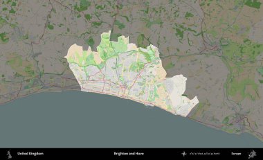 Brighton ve Hove. Birleşik Krallık 'ın idari alanı koyu renk bir OpenStreetMap Fransız tarzı haritada altı çizilmiş ve özetlenmiştir
