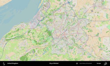 Bristol şehri. Bir OpenStreetMap Fransız stili haritasında Birleşik Krallık 'ın idari alanı