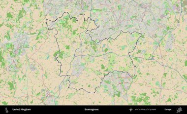 Bromsgrove 'da. Bir OpenStreetMap Fransız tarzı haritada Birleşik Krallık 'ın özetlenmiş idari alanı