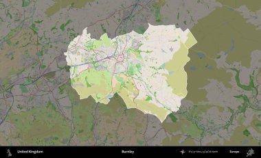 Burnley. Birleşik Krallık 'ın idari alanı koyu renk bir OpenStreetMap Fransız tarzı haritada altı çizilmiş ve özetlenmiştir