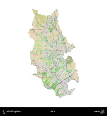 Gömmek. Birleşik Krallık 'ın idari alanı bir OpenStreetMap Fransız tarzı haritada beyazda izole edildi