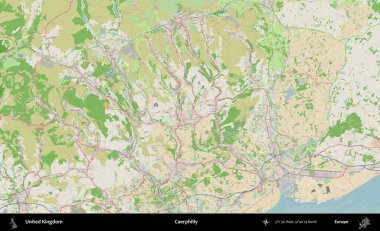 Caerphilly 'de. Bir OpenStreetMap Fransız stili haritasında Birleşik Krallık 'ın idari alanı