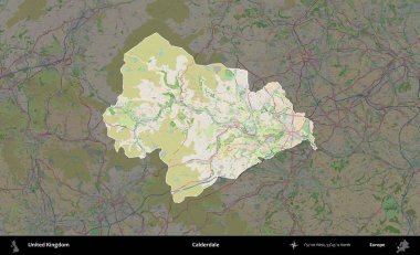 Calderdale 'de. Birleşik Krallık 'ın idari alanı koyu renk bir OpenStreetMap Fransız tarzı haritada altı çizilmiş ve özetlenmiştir