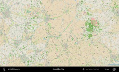 Cambridgeshire. Bir OpenStreetMap Fransız stili haritasında Birleşik Krallık 'ın idari alanı