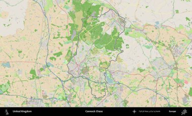 Cannock Chase. Bir OpenStreetMap Fransız tarzı haritada Birleşik Krallık 'ın özetlenmiş idari alanı